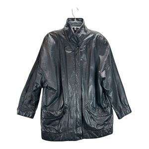 Wilsons Black Leather Jacket M Oversized 90s Vintage Zip